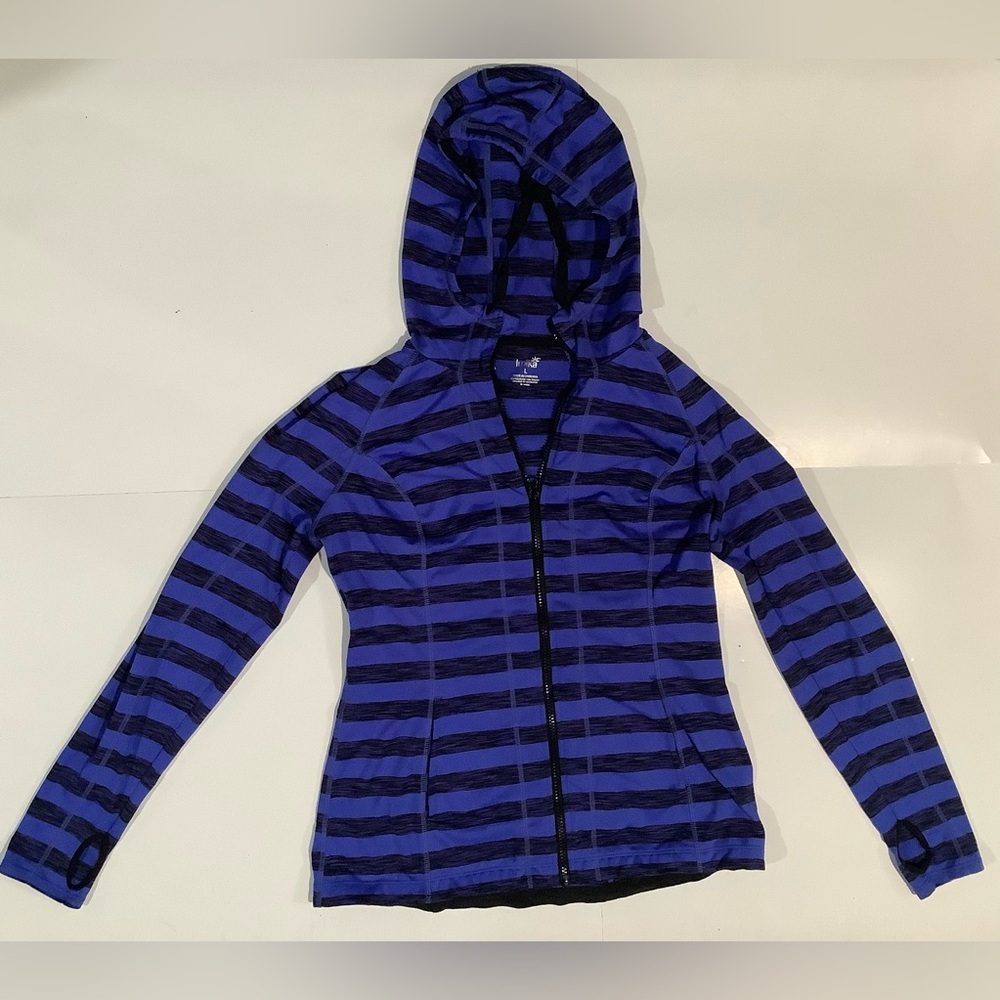 Lukka Blue and Black Striped Women's Hoodie Sweater